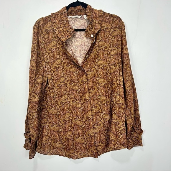 SOFT SURROUNDINGS brown paisley print button up blouse Z2 - Picture 2 of 7